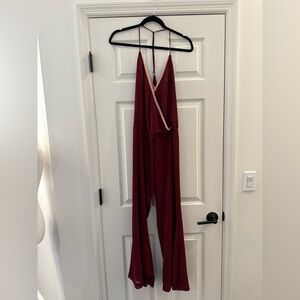 NWT Ramona LaRue by Arianna Braid Strap Jumpsuit Wide Leg XS Burgundy and Pink